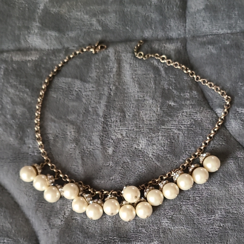 J. Crew Factory Gold Necklace with Cream Pearls